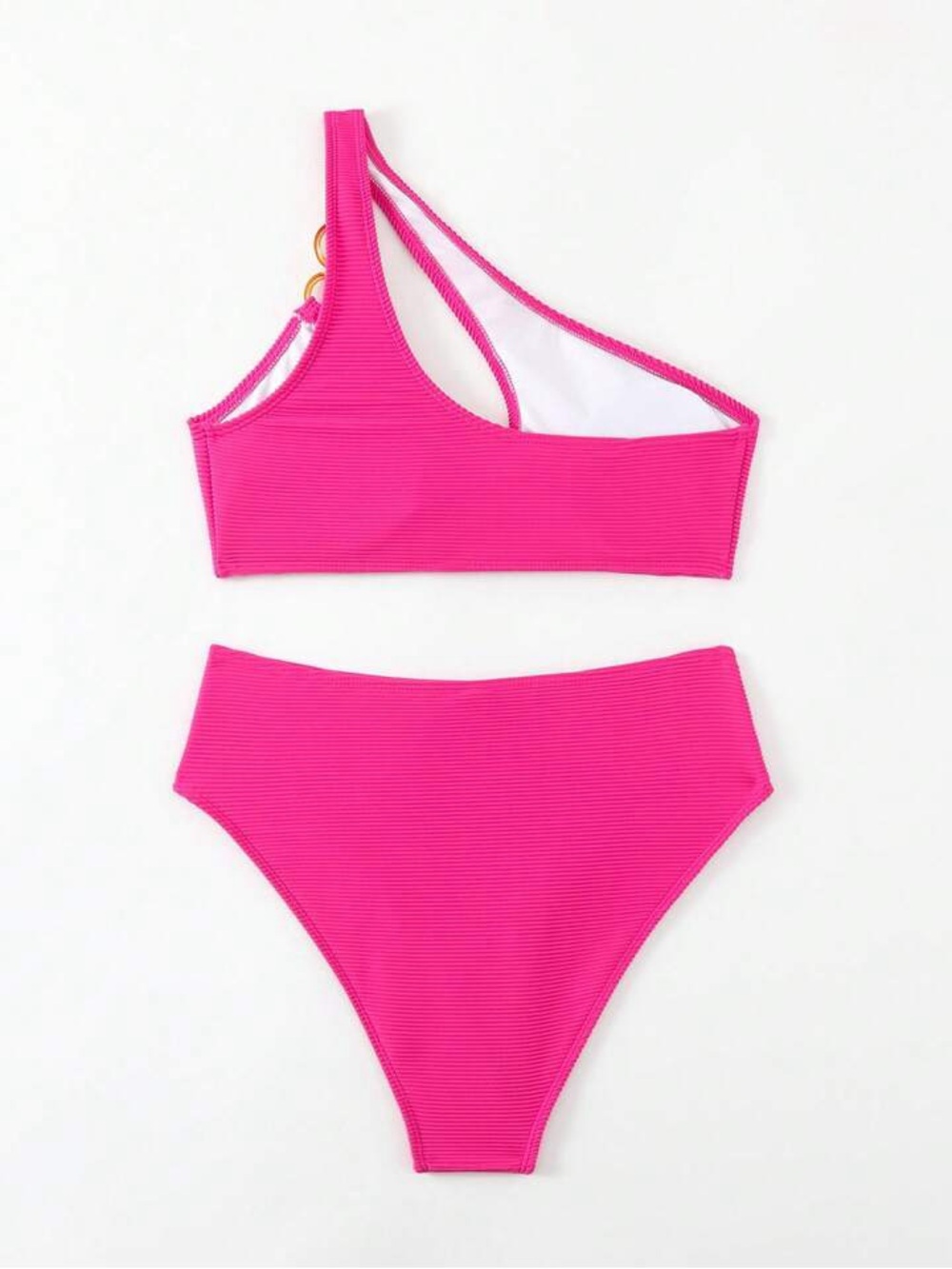 SHEIN One-Shoulder Ring-Accent Bikini Set in Fuchsia - Picture 2 of 8